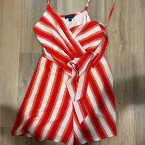 Red and White Striped Wrap Romper